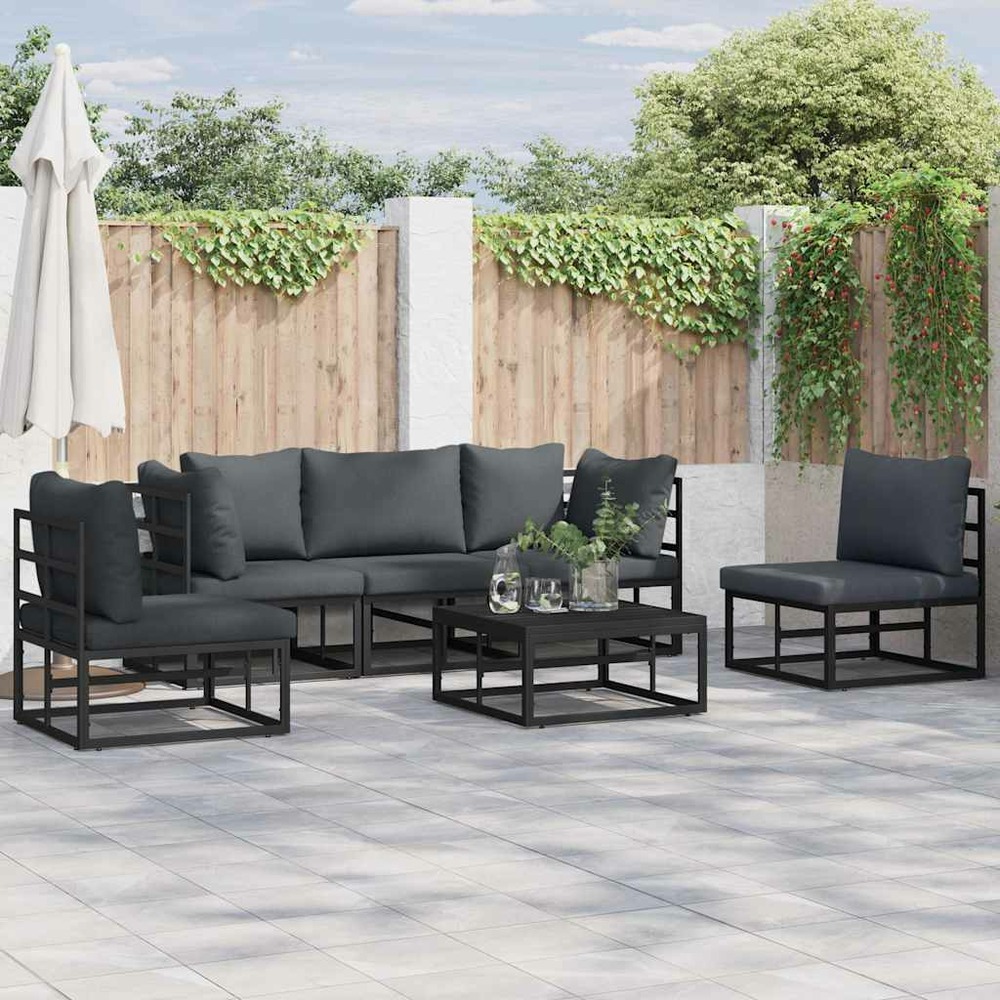 Ensemble de canapé de jardin avec coussin 5 pcs noir aluminium