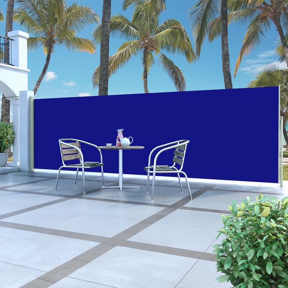 Auvent latéral rétractable de patio 160x500 cm bleu