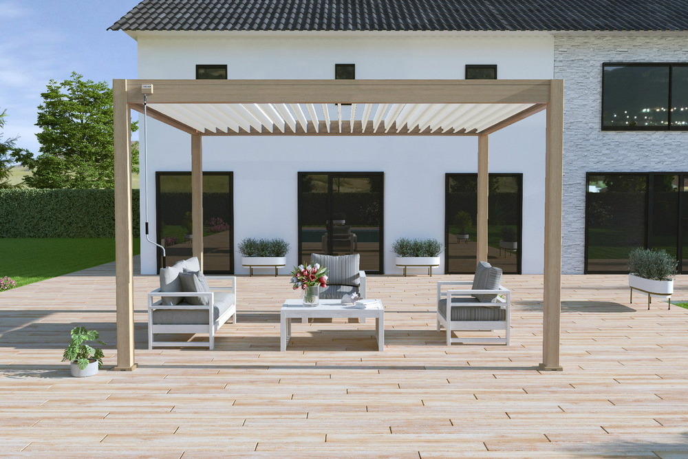 Pergola bioclimatique autoportante bois - 300 x 400 x h. 258 cm