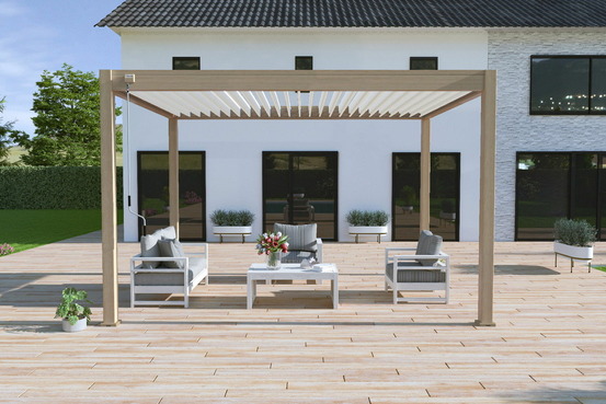 Pergola bioclimatique autoportante bois - 300 x 400 x h. 258 cm