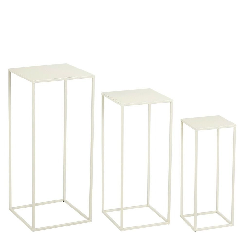 Mica decorations quinty table d'appoint - lot de 3 - l30 x l30 x h70 cm - métal - blanc cassé