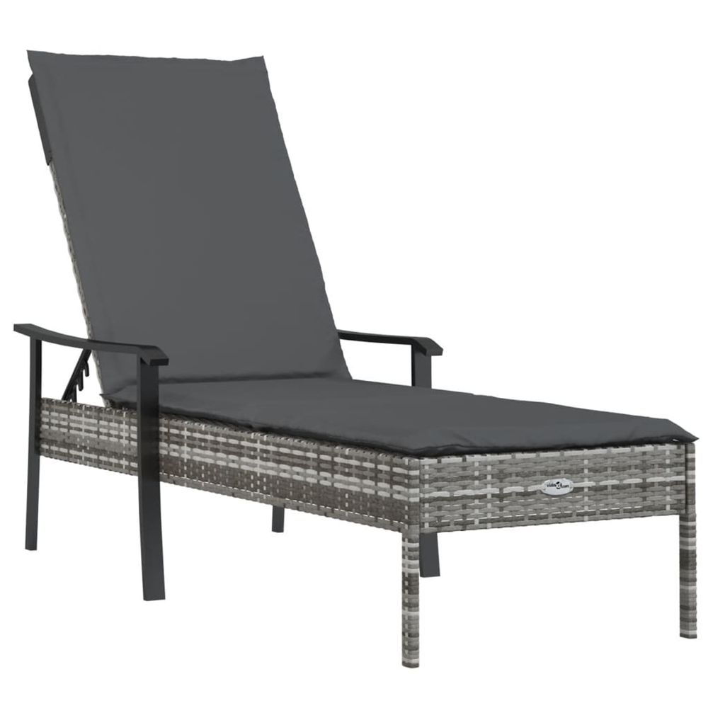 Chaise longue avec coussin gris résine tressée bain de soleil
