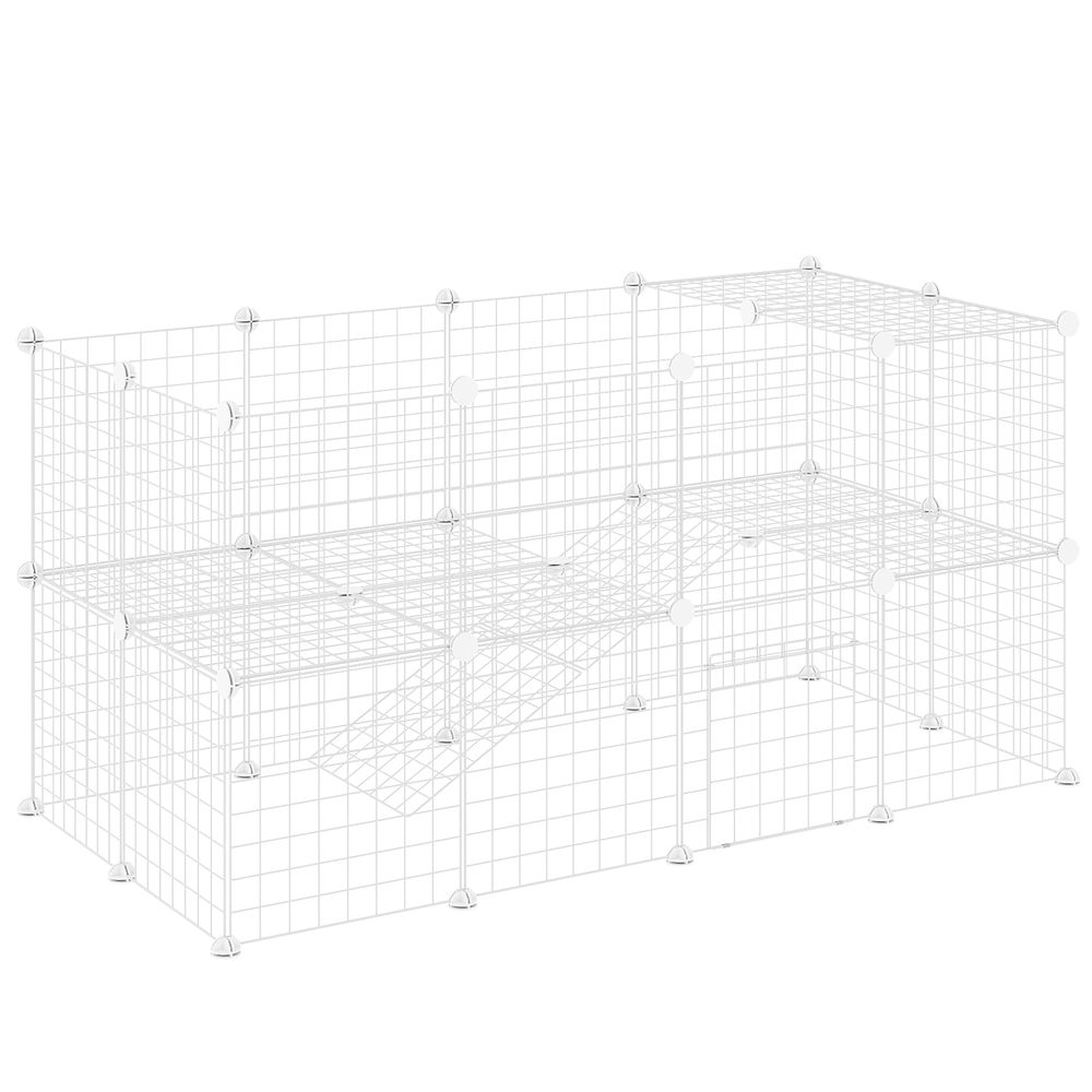 Enclos rongeurs acier modulable 36 panneaux espace ouvert 146x73x73cm blanc