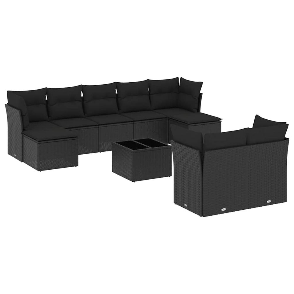 Salon de jardin 10 pcs avec coussins noir résine tressée