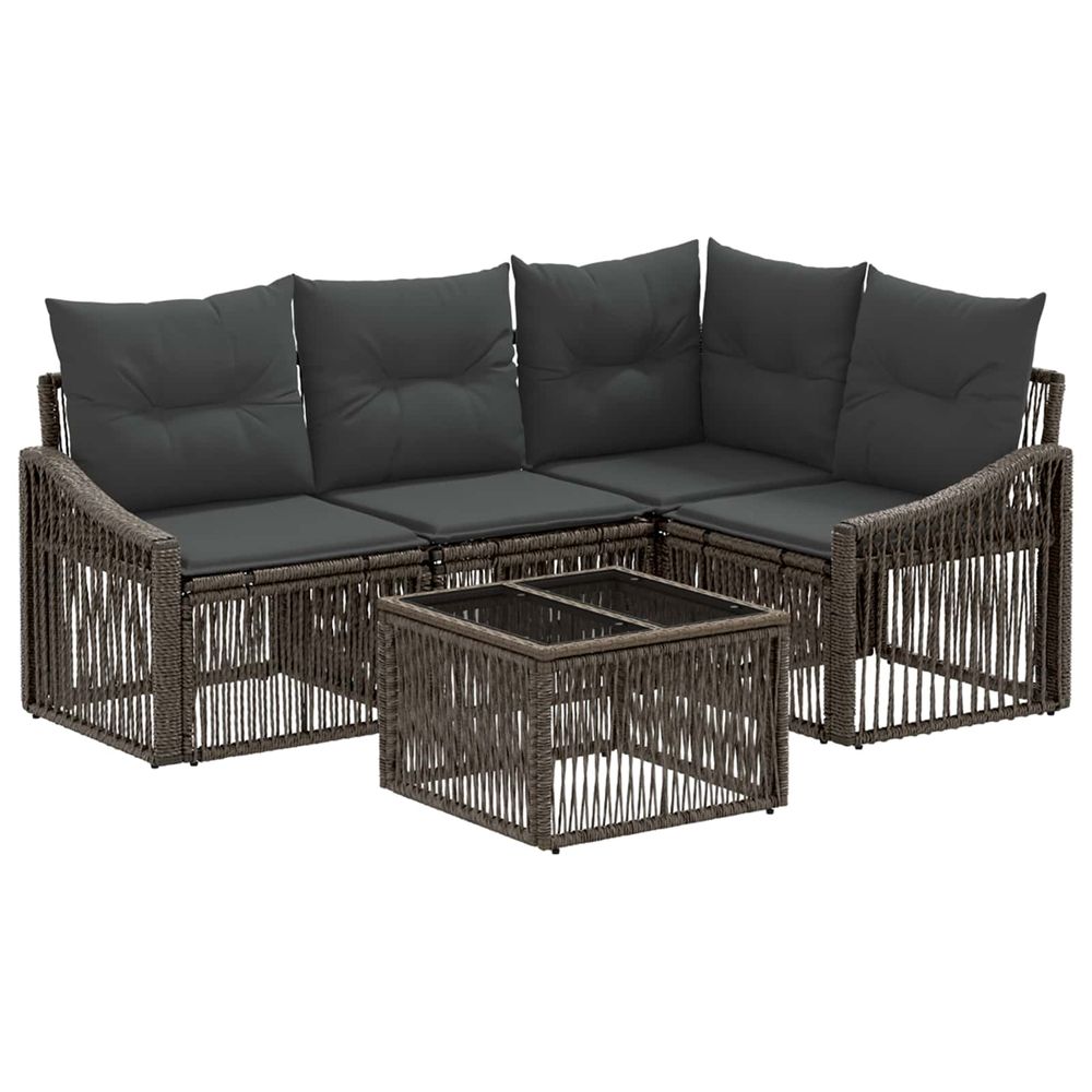Ensemble de canapé de jardin 5 pc gris polyrotin