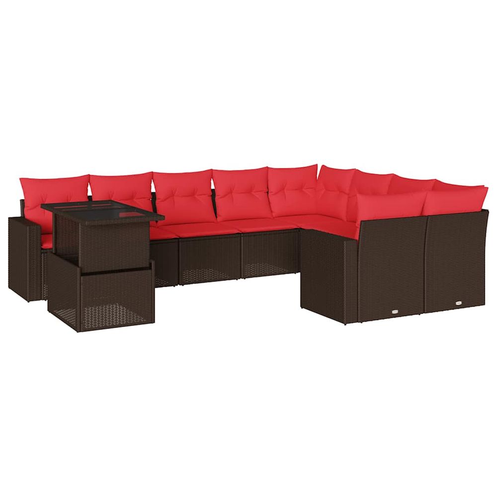 Ensemble de canapé de jardin 10 pcs avec coussins marron