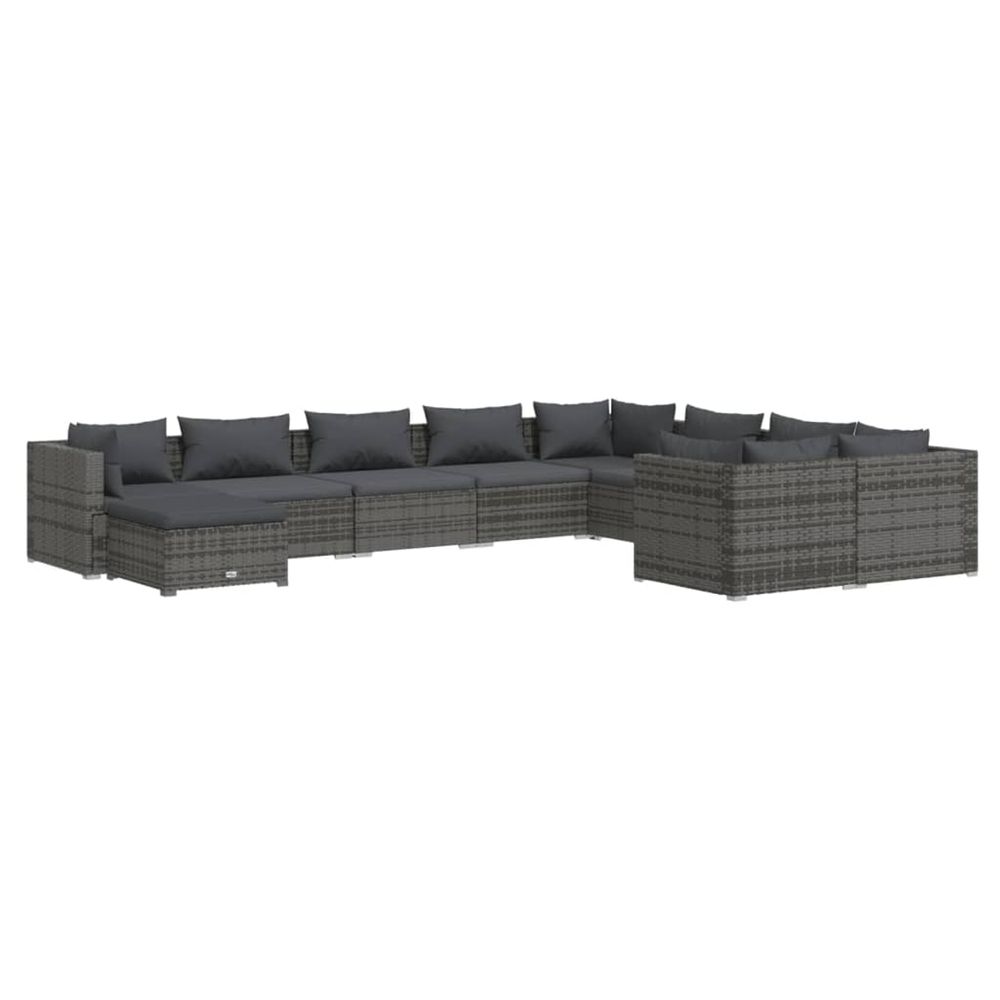 Salon de jardin 10 pcs avec coussins résine tressée gris