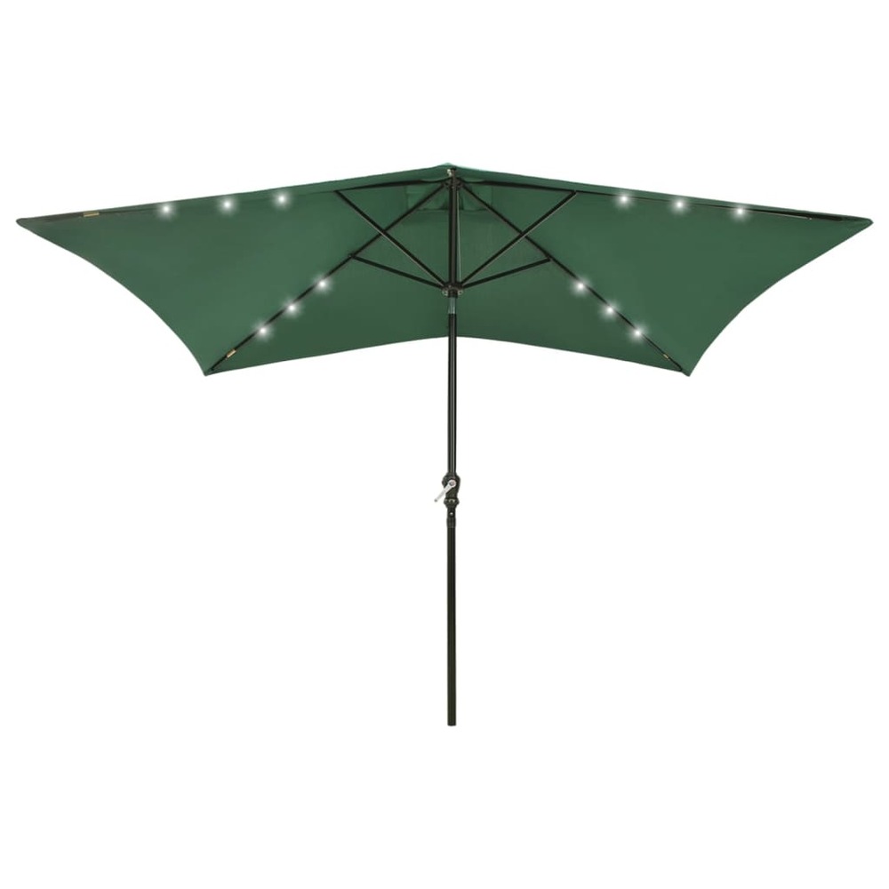 Parasol avec led et mât en acier vert 2x3 m