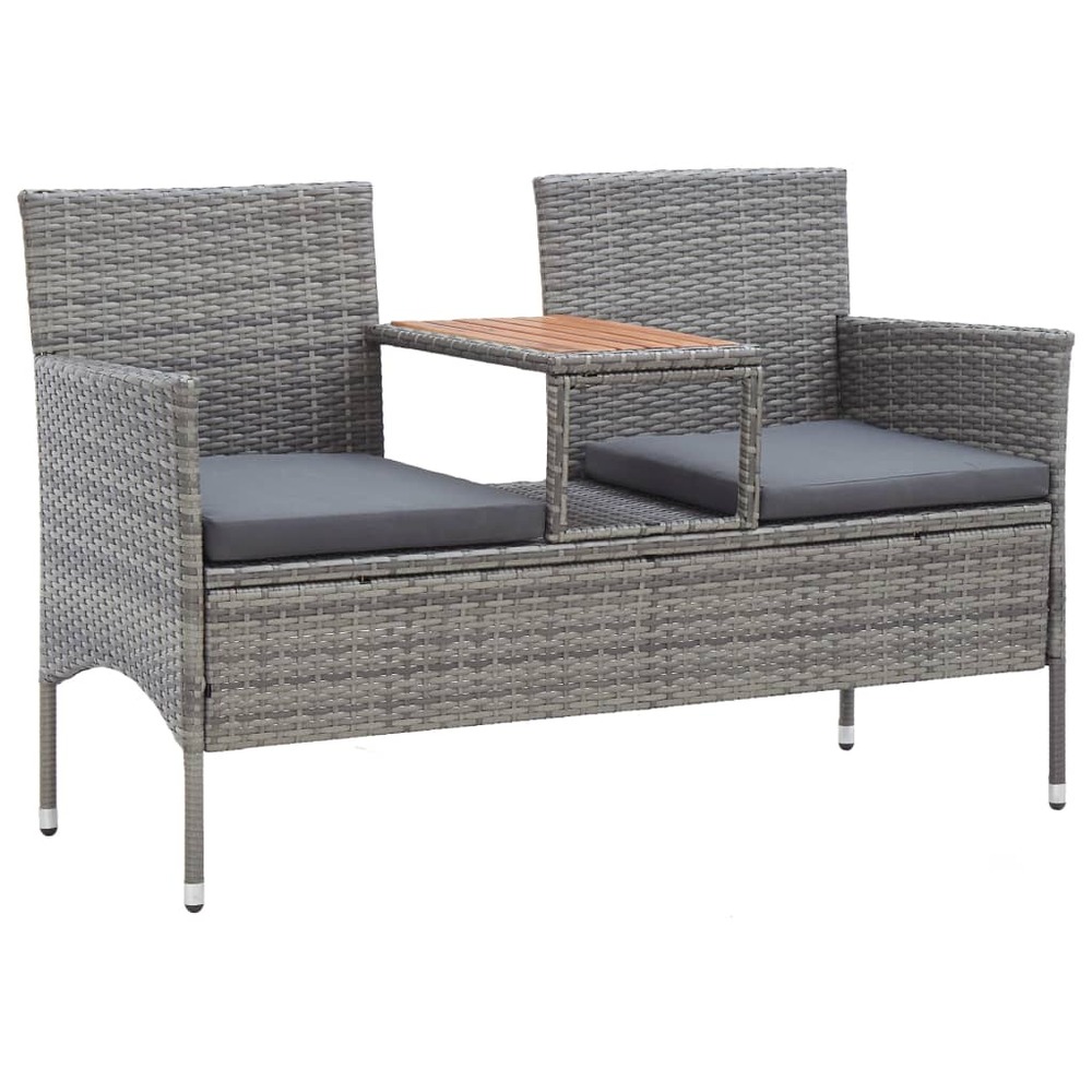 Banc de jardin meuble de patio d'extérieur terrasse 2 places et table à thé 143 x 65 x 88 cm résine tressée gris