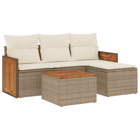 Salon de jardin avec coussins 5 pcs beige résine tressée