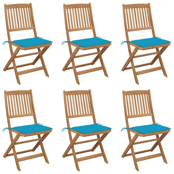 Chaises pliables de jardin lot de 6 avec coussins bois d'acacia