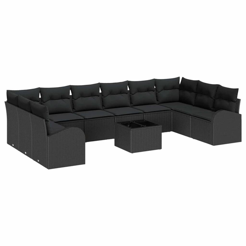 Ensemble de canapés avec coussin 11 pcs noir polyrotin