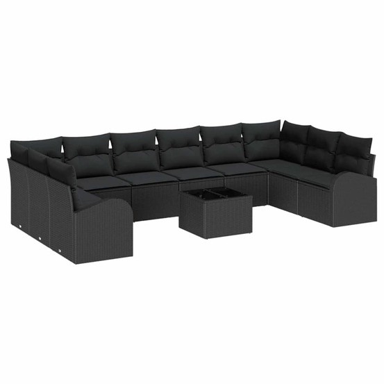 Ensemble de canapés avec coussin 11 pcs noir polyrotin