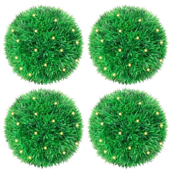 Boules de buis artificielles avec lumières led 4 pcs vert 12 cm