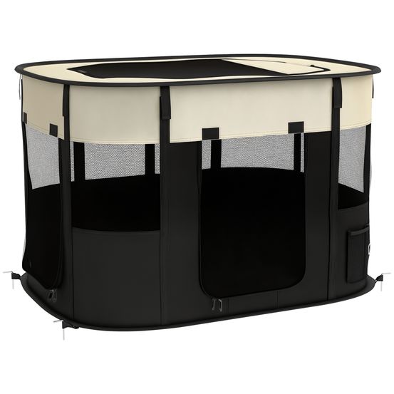 Enclos animaux tissu oxford intérieur extérieur pliable ventilé 94x74cm crème