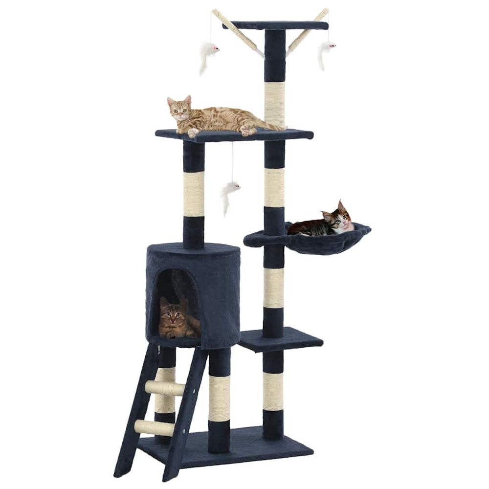 Arbre à chat multi-niveaux 138 cm avec griffoir sisal et niche pour chat bleu