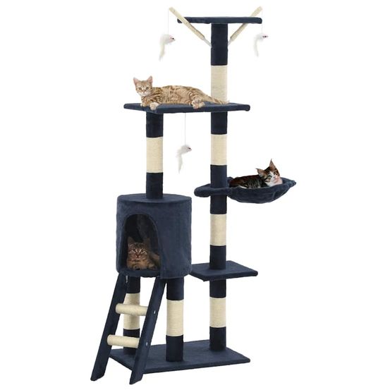 Arbre à chat multi-niveaux 138 cm avec griffoir sisal et niche pour chat bleu