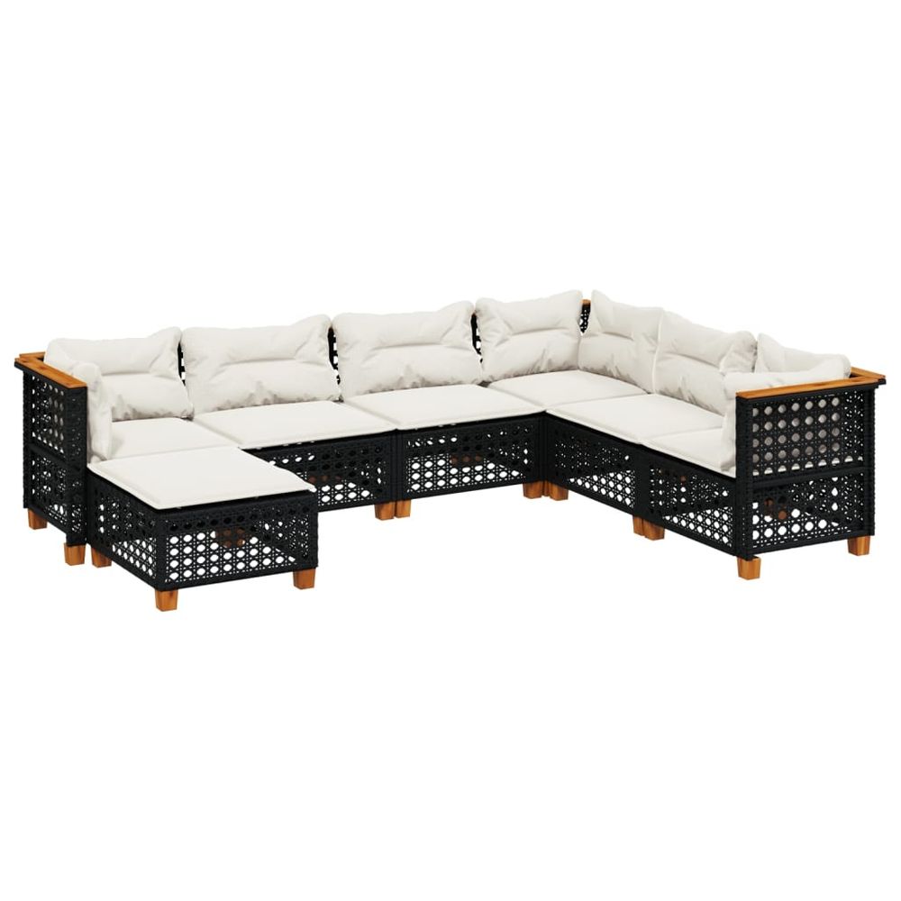 Salon de jardin 7 pcs avec coussins noir résine tressée