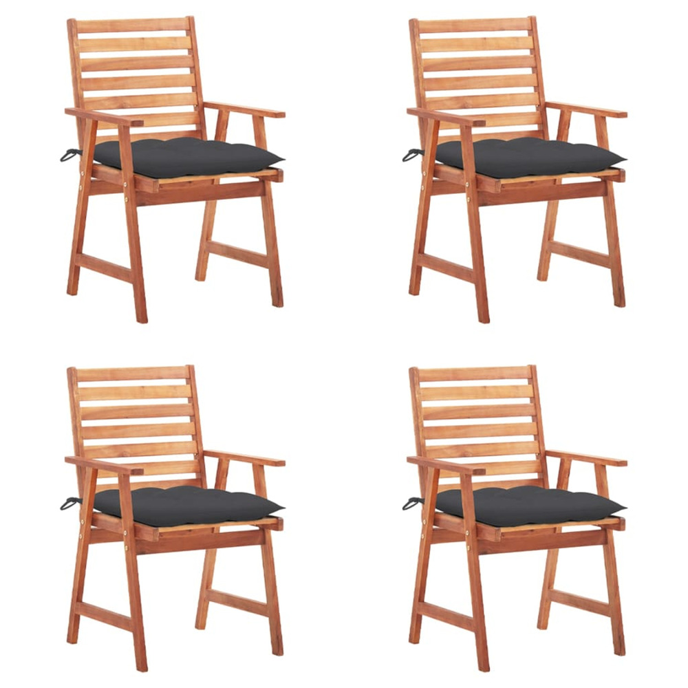 Chaises à manger d'extérieur lot de 4 et coussins acacia massif