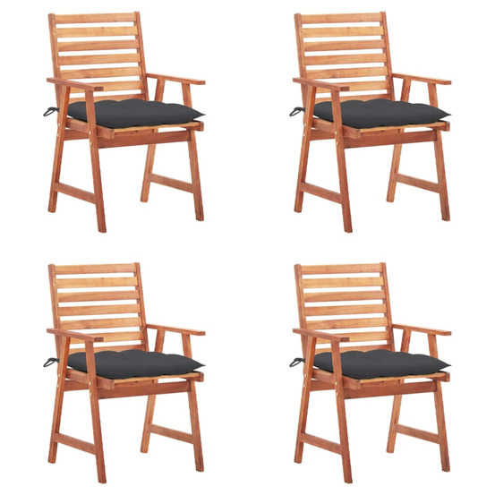 Chaises à manger d'extérieur lot de 4 et coussins acacia massif