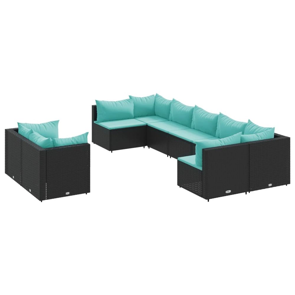 Salon de jardin 9 pcs avec coussins noir résine tressée