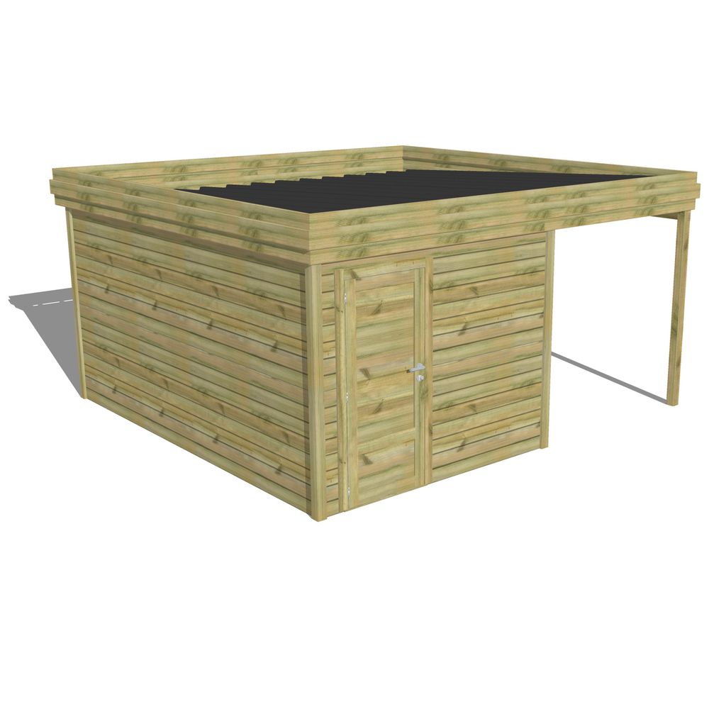 Abri de jardin bois pin traité autoclave 27mm - 4,64x4,34m / 20m2 - bac acier - abri français