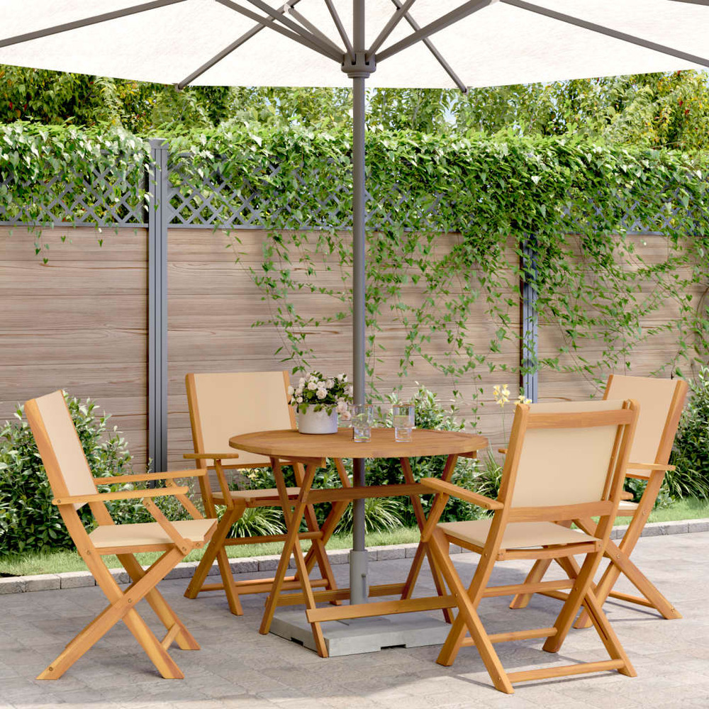 Ensemble à manger de jardin 5 pcs beige tissu et bois massif