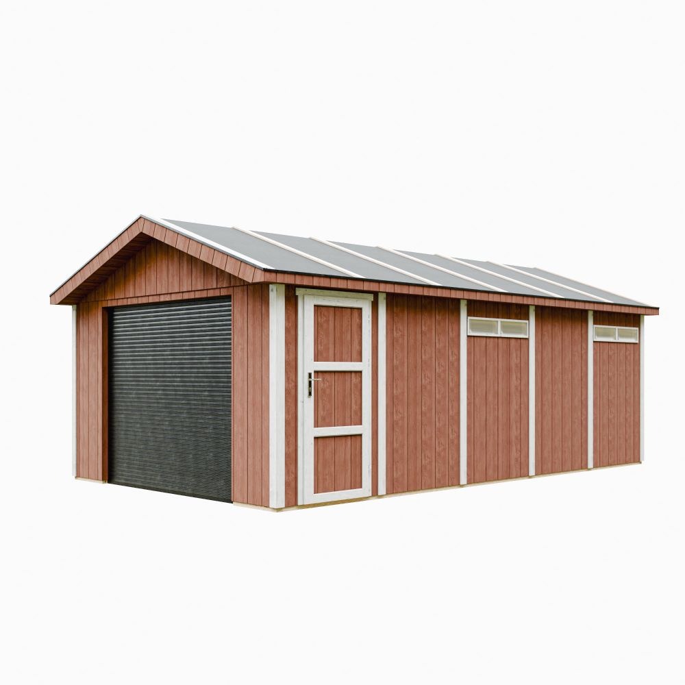 Garage qualité premium 21 m²- l378xl648 cm- timbela m992b-redwood red