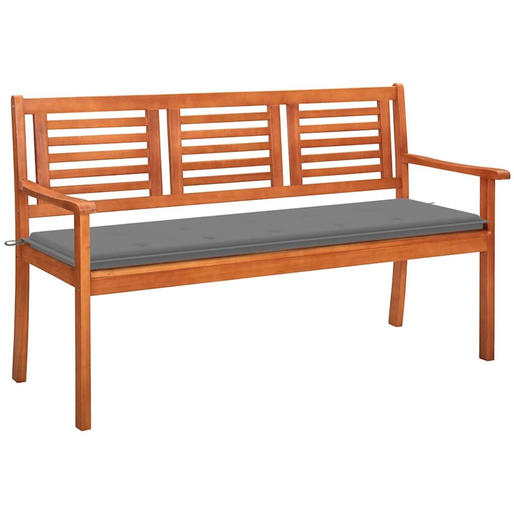 Banc de jardin 3 places avec coussin 150 cm bois d'eucalyptus