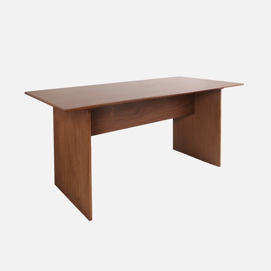 Table à manger rectangulaire décor bois sculpté 4-6 places, 170cm, couleur noyer