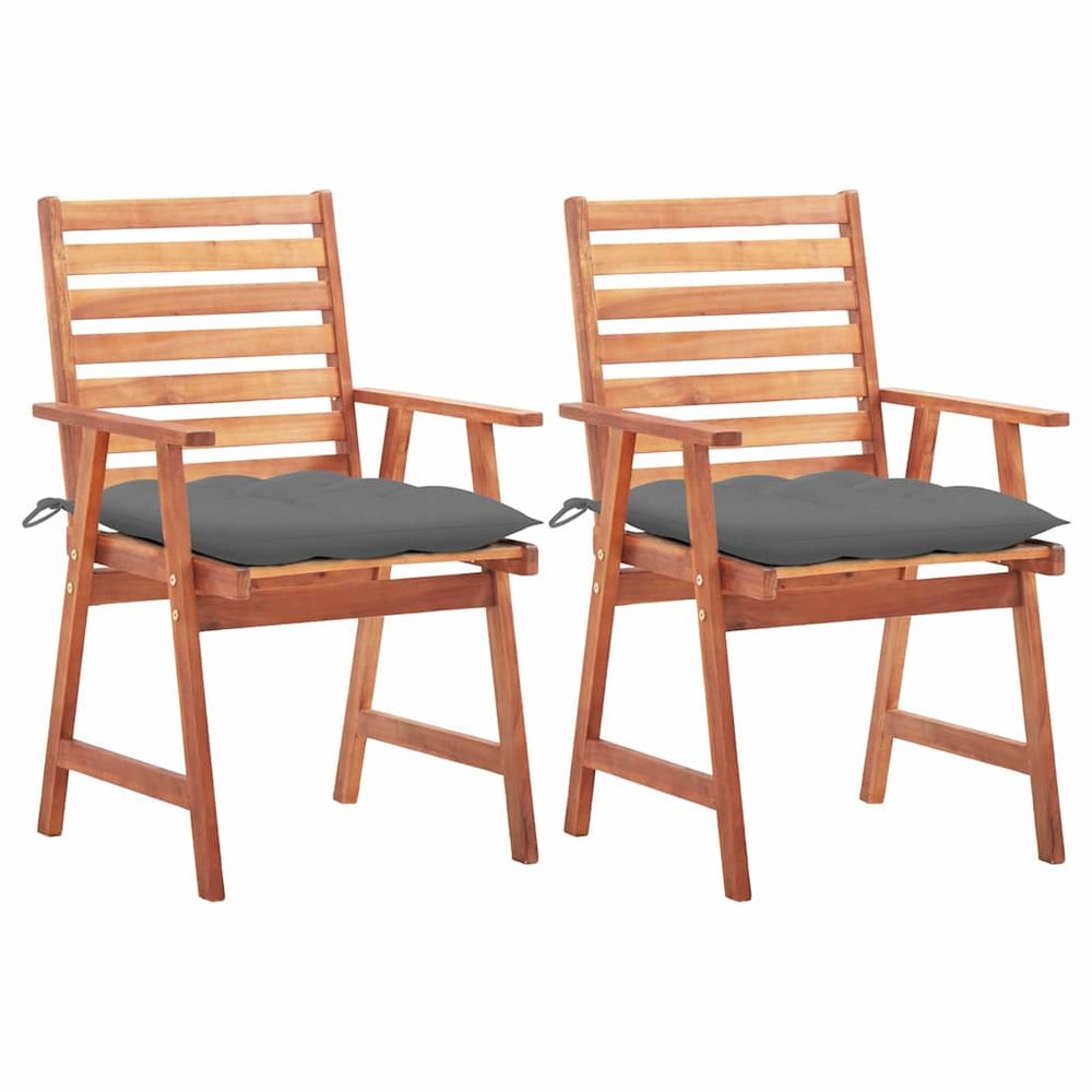 Chaises à manger d'extérieur lot de 2 et coussins acacia massif