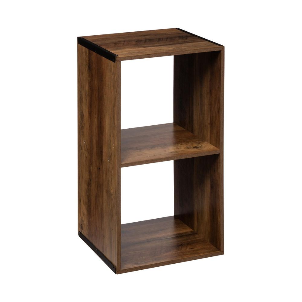 Meuble étagère 2 cases de rangement effet bois foncé style industriel h 67.5 cm
