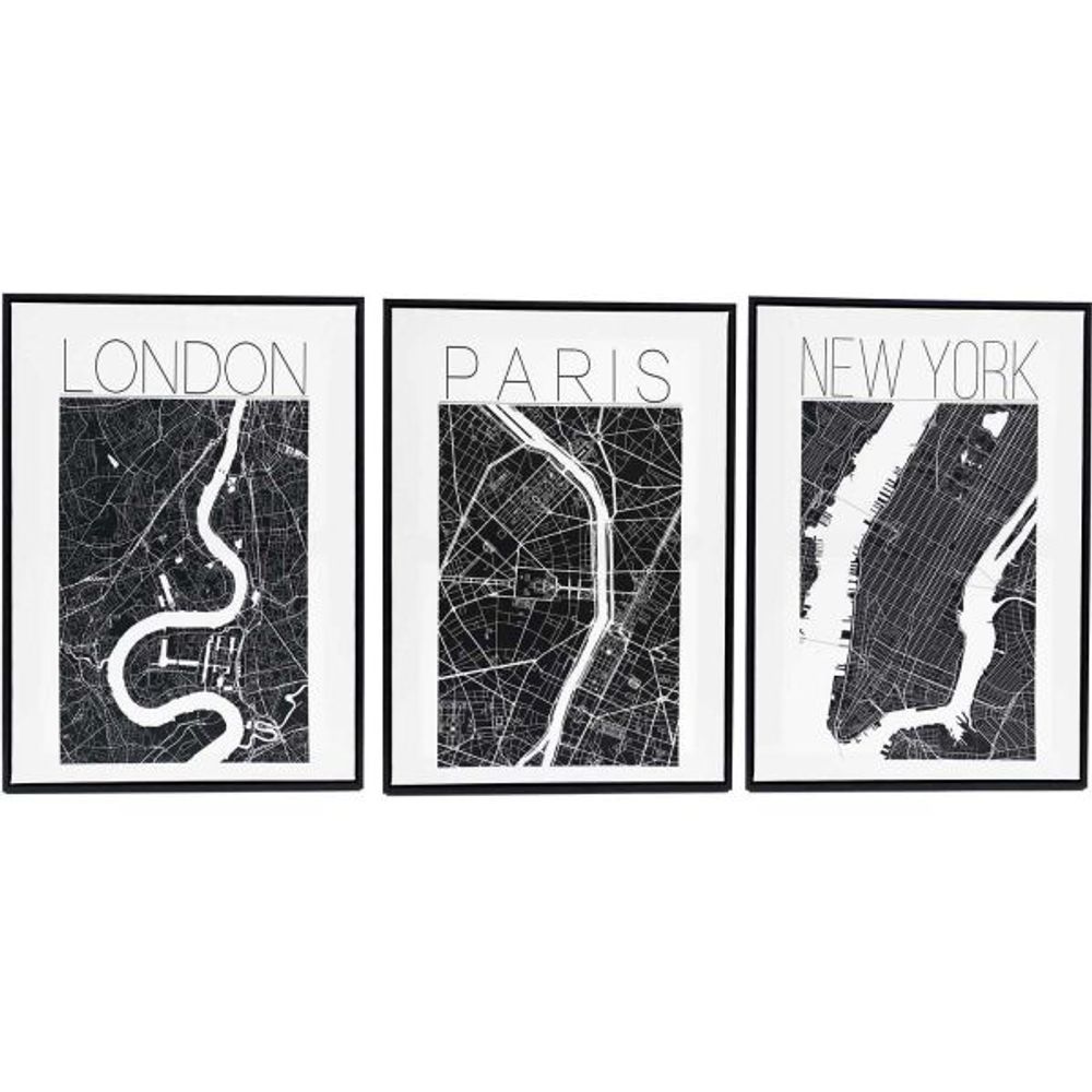 Assortiment de 3 cadres londres/paris/new york