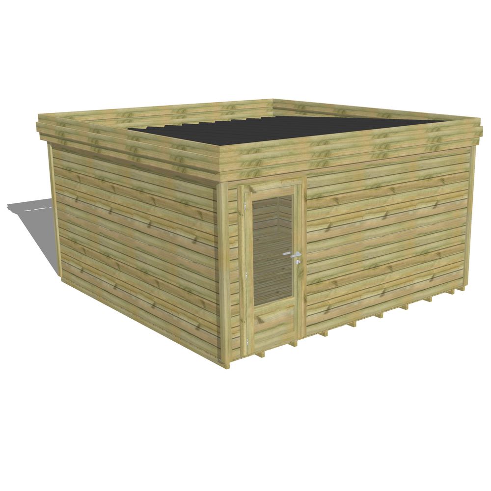Abri de jardin bois pin traité autoclave 27mm - 4,34x4,34m / 19m2 - bac acier - plancher bois