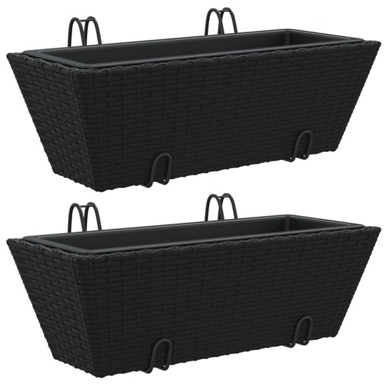 Jardinière bac lit surélevé plantes fleurs jardin terrasses avec crochets lot de 2 résine tressée noir