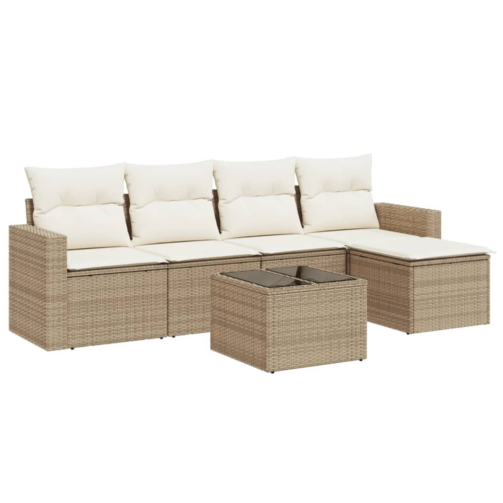 Salon de jardin avec coussins 6 pcs beige résine tressée