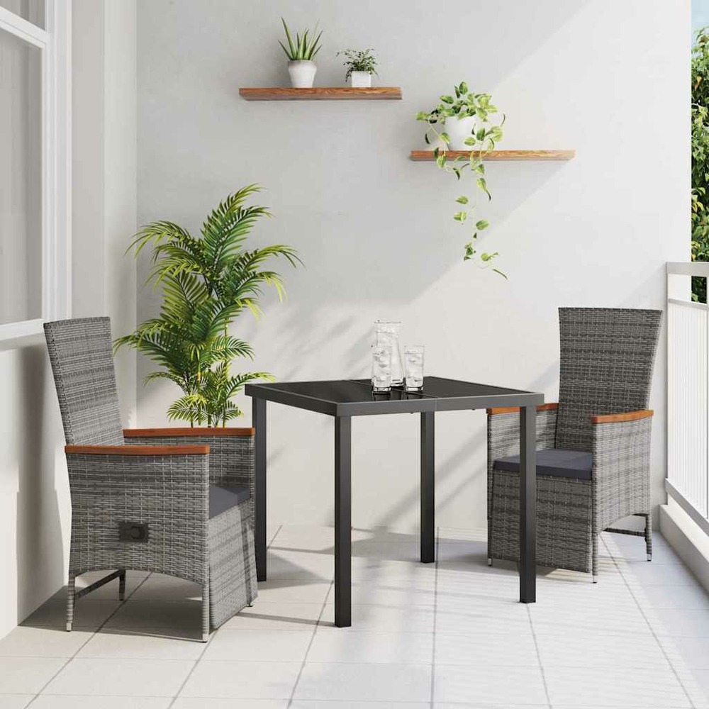 Ensemble de salle à manger pour jardin 3 pcs gris polyrotin
