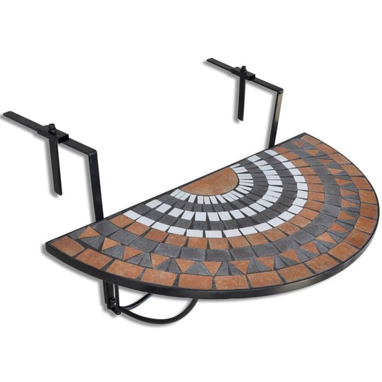 Table suspendue de balcon terre cuite et blanc mosaïque