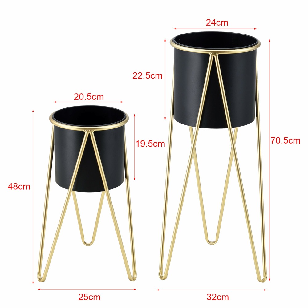 Set de 2 supports de plante cache-pot pot de fleur bac à fleurs vase pieds épingles à cheveux métal tailles différentes noir