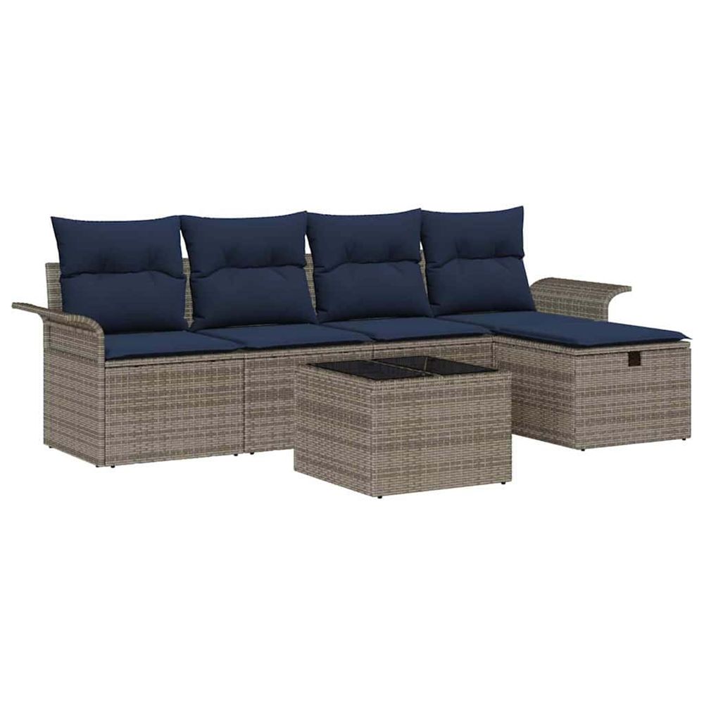 Ensemble de canapé de jardin 6 pc gris et marine polyrotin