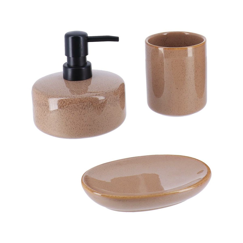 Set gobelet distributeur a savon et porte savon gres laque - caramel