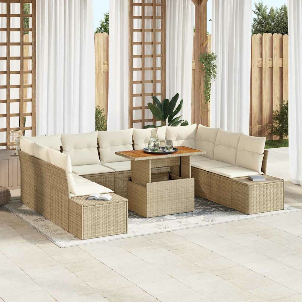 Ensemble de canapé de jardin 10 pcs beige poly rotin