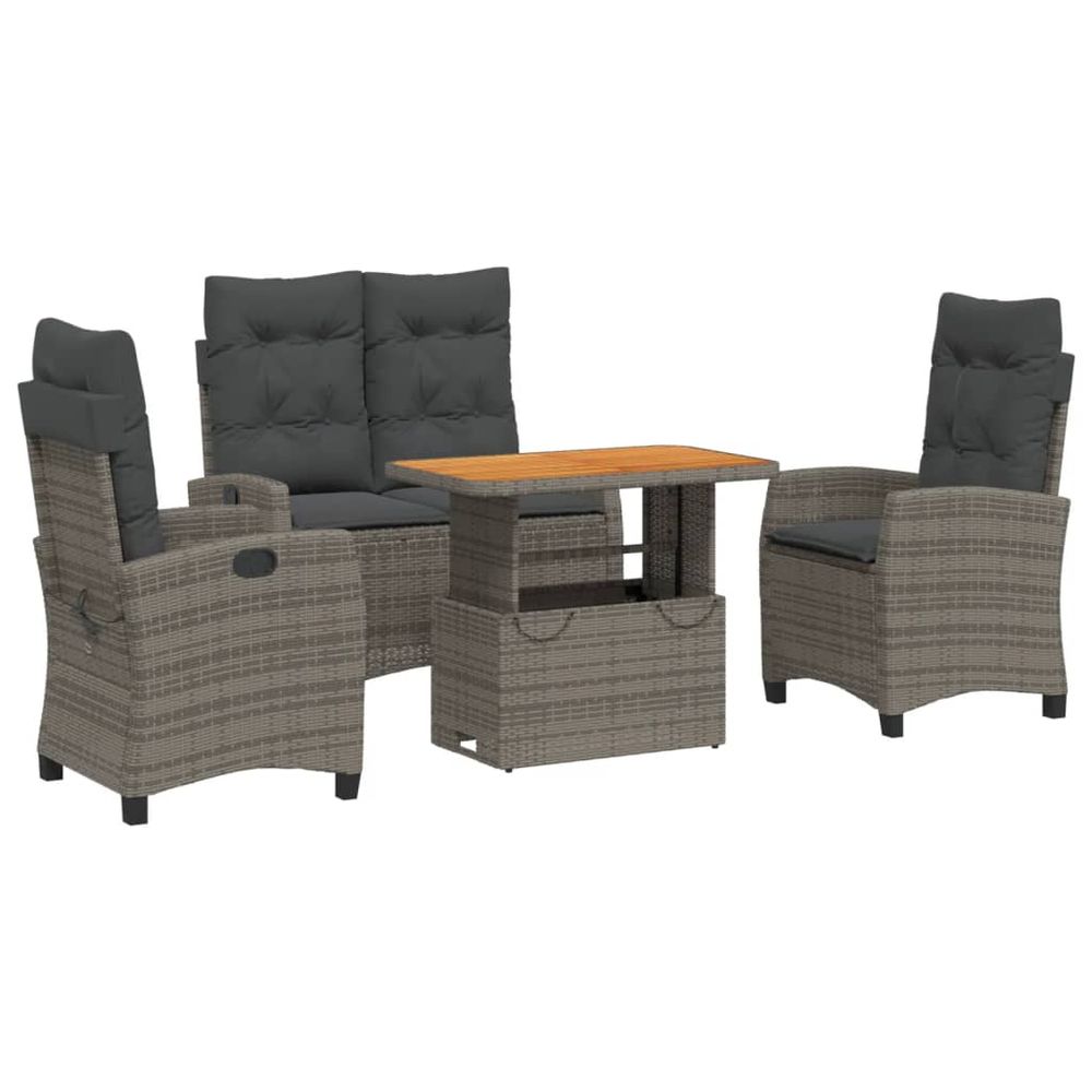 Ensemble à manger jardin 4pcs et coussins gris résine tressée