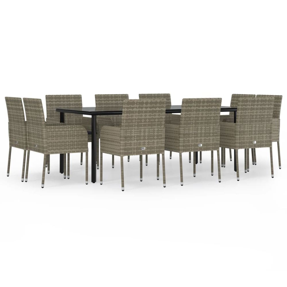 Ensemble à manger jardin 11 pcs avec coussins noir et gris