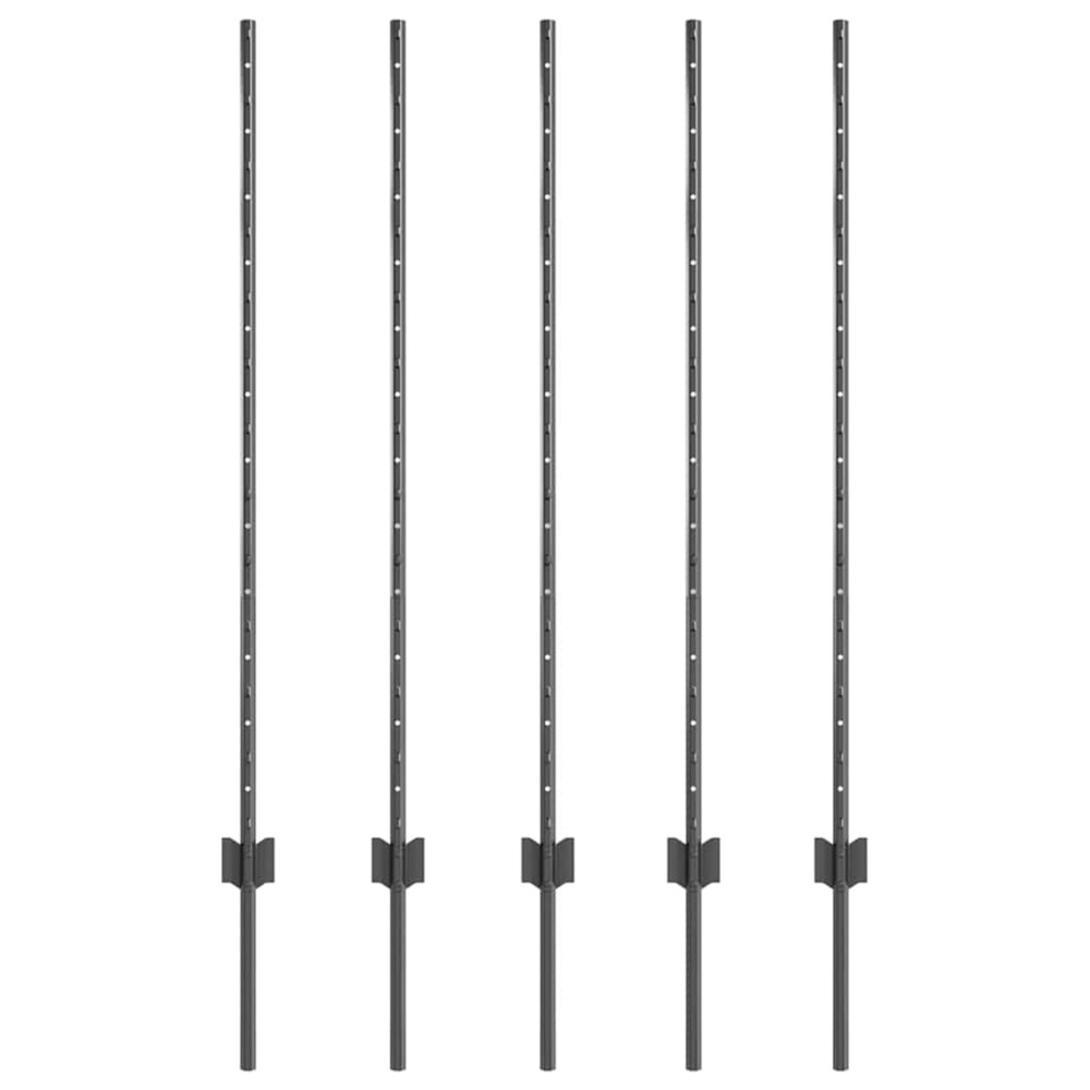 Poteau de clôture. 5 pcs gris 120 cm acier