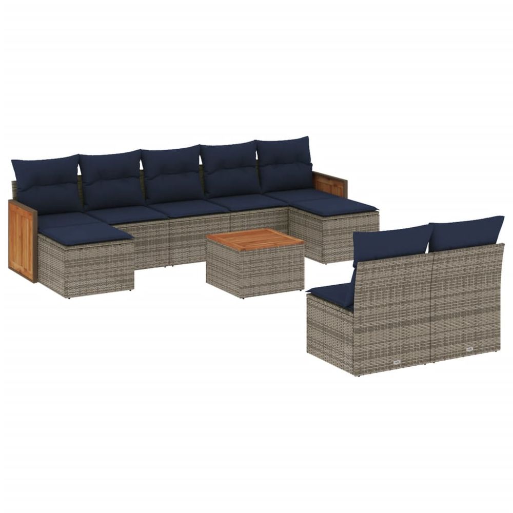 Ensemble de canapé de jardin 10 pcs avec coussins gris
