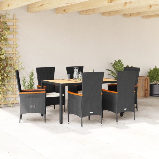 Ensemble à manger de jardin coussins 7pcs noir résine tressée