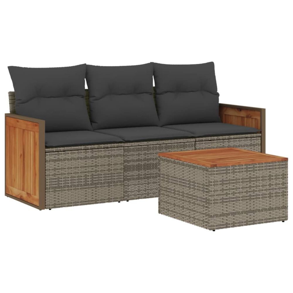 Salon de jardin 4 pcs avec coussins gris résine tressée
