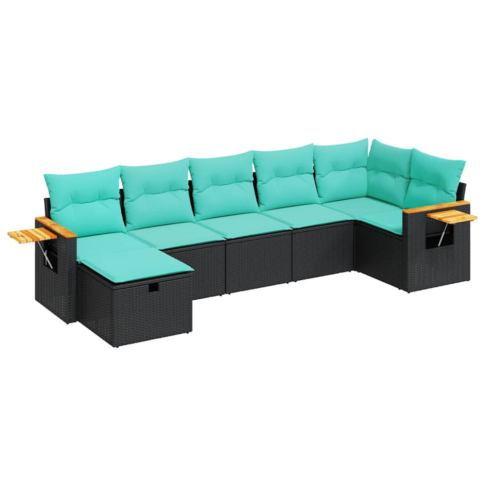 Salon de jardin 7 pcs avec coussins noir résine tressée