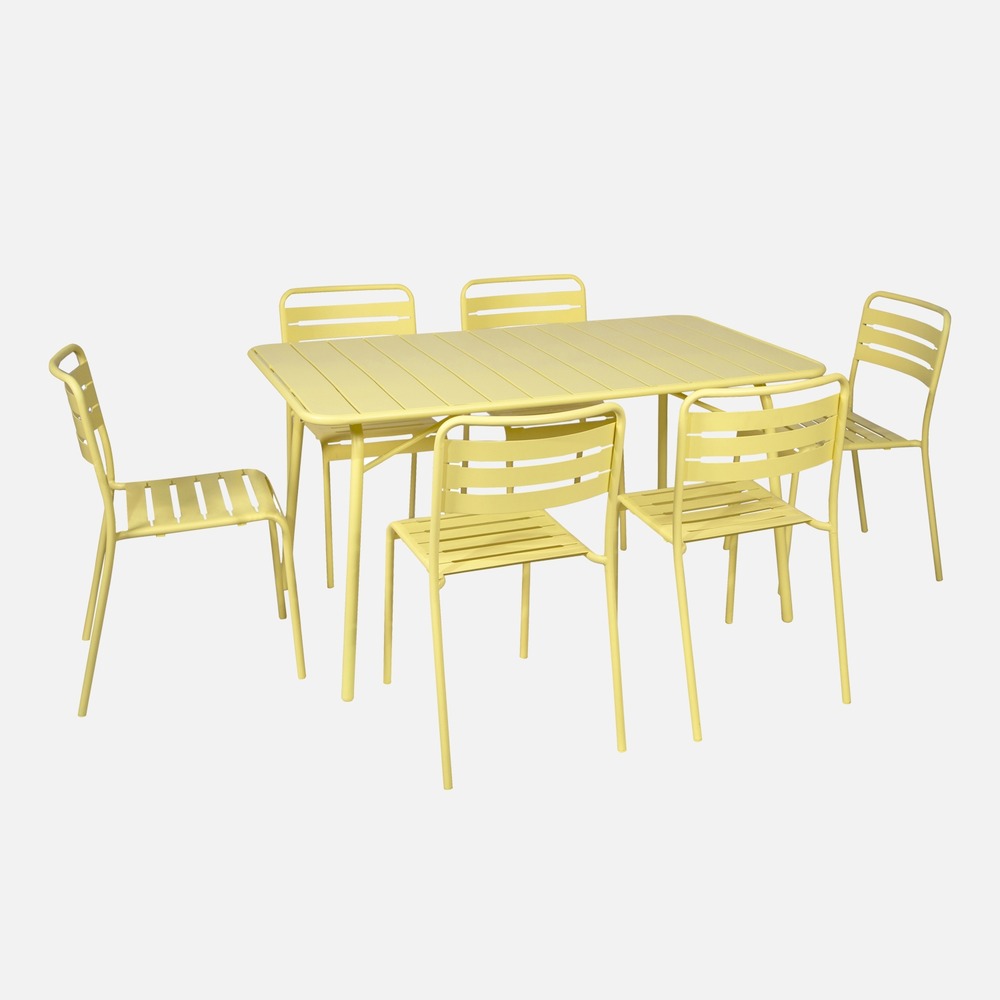 Table de jardin pliante métal 6 chaises, amelia 141,2 x 80 x 72,5cm